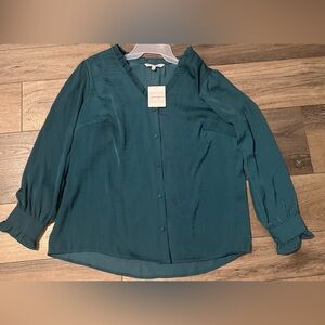 NWT Emily Daniels Teal Long Sleeve Blouse
